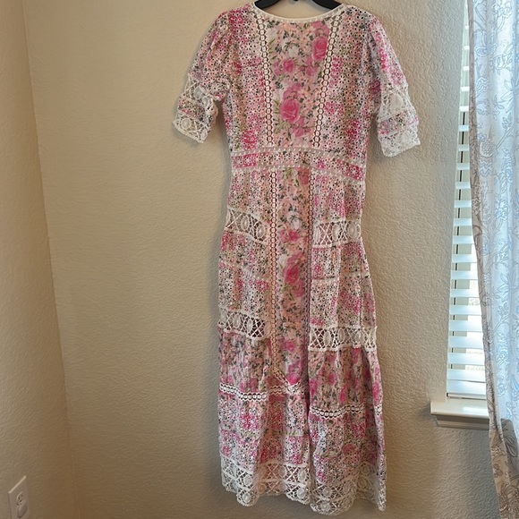 LoveShackFancy Pink Magenta Floral Eyelet Carlie Victorian Midi Dress - Picture 7 of 10